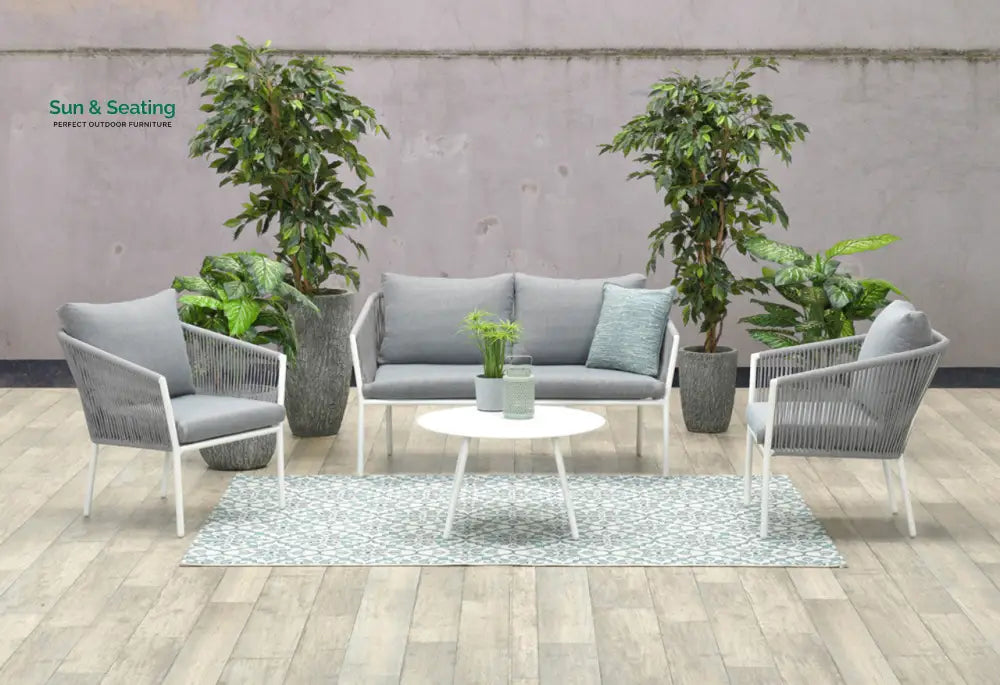 Muno Outdoor Sofa Set 2 Seater 2 Single seater and 1 Center Table Set (White + Grey) Braided & Rope Sofa Sets