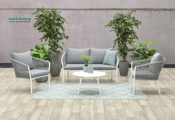 Muno Outdoor Sofa Set 2 Seater 2 Single seater and 1 Center Table Set (White + Grey) Braided &amp; Rope Sofa Sets
