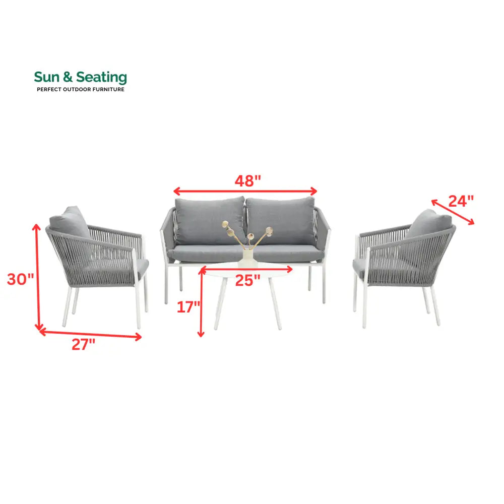 Muno Outdoor Sofa Set 2 Seater 2 Single seater and 1 Center Table Set (White + Grey) Braided &amp; Rope Sofa Sets