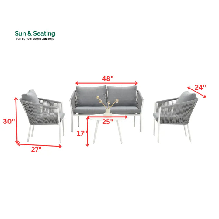 Muno Outdoor Sofa Set 2 Seater 2 Single seater and 1 Center Table Set (White + Grey) Braided &amp; Rope Sofa Sets