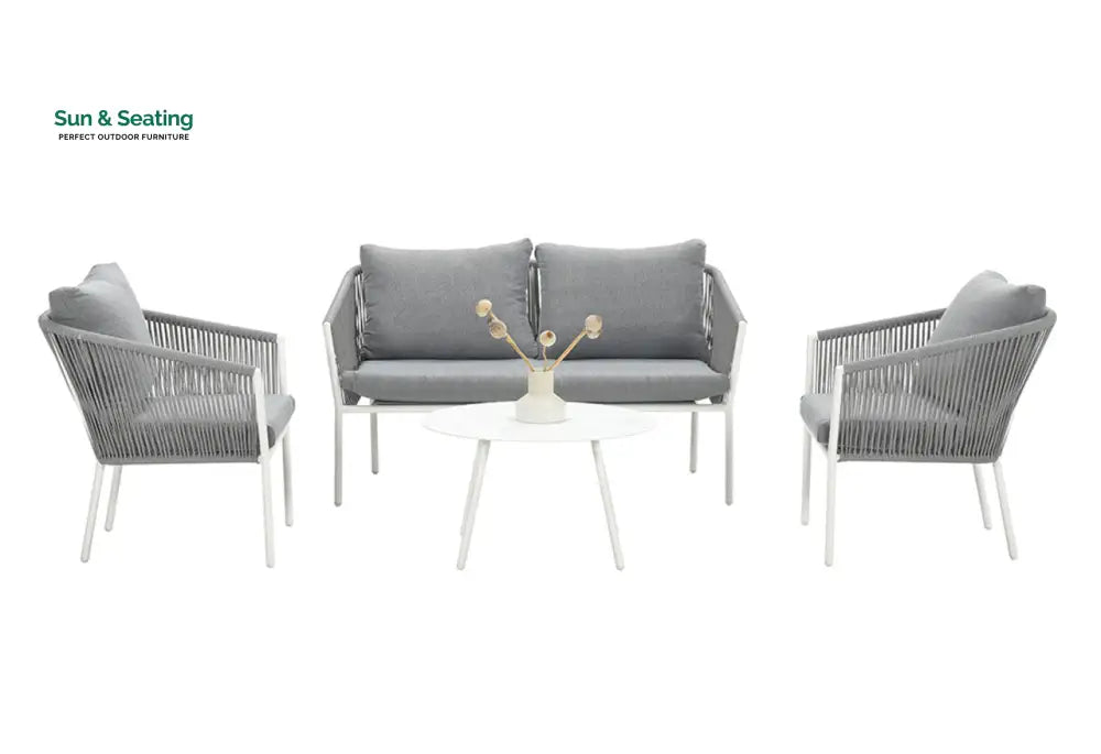 Muno Outdoor Sofa Set 2 Seater 2 Single seater and 1 Center Table Set (White + Grey) Braided &amp; Rope Sofa Sets