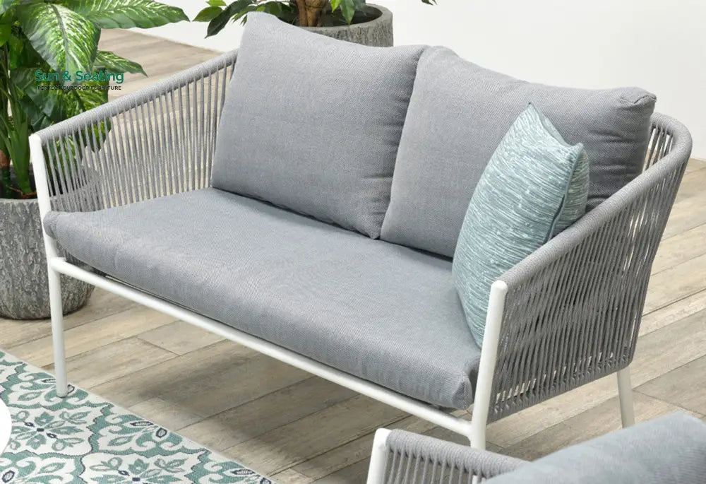 Muno Outdoor Sofa Set 2 Seater 2 Single seater and 1 Center Table Set (White + Grey) Braided &amp; Rope Sofa Sets
