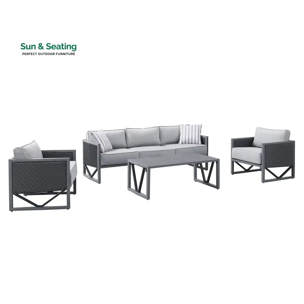 Myriad Outdoor Sofa Set 3 Seater 2 Single seater and 1 Center Table Set (Black + Grey) Sofa Sets