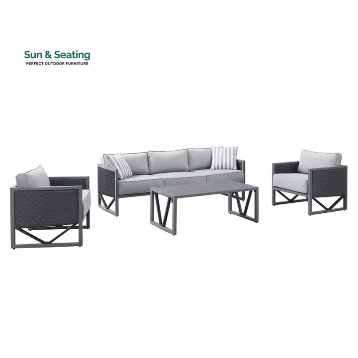 Myriad Outdoor Sofa Set 3 Seater 2 Single seater and 1 Center Table Set (Black + Grey) Sofa Sets