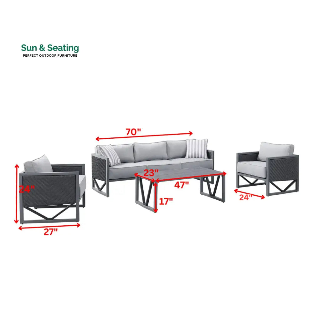 Myriad Outdoor Sofa Set 3 Seater 2 Single seater and 1 Center Table Set (Black + Grey) Sofa Sets