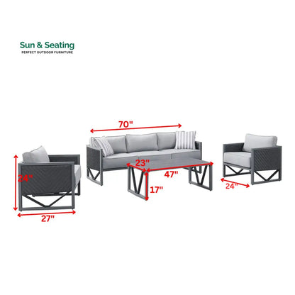 Myriad Outdoor Sofa Set 3 Seater 2 Single seater and 1 Center Table Set (Black + Grey) Sofa Sets