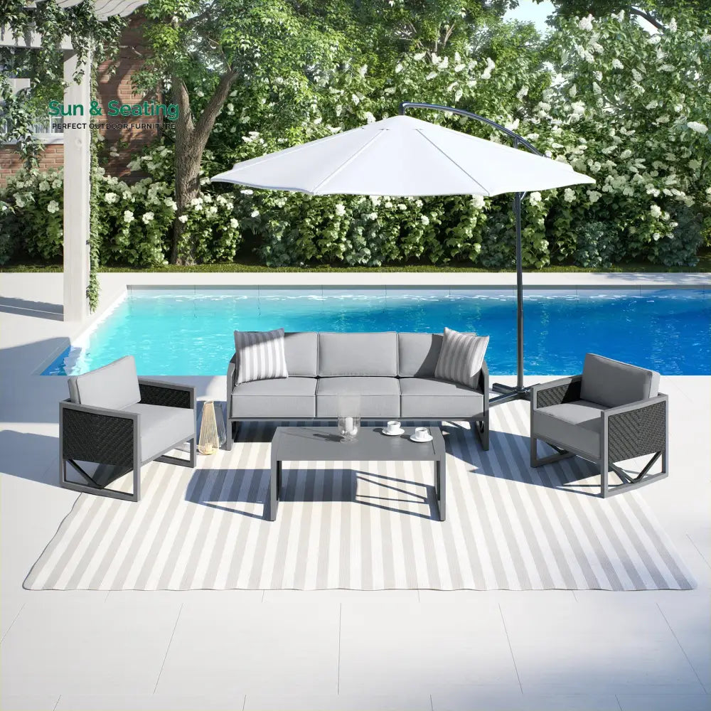 Myriad Outdoor Sofa Set 3 Seater 2 Single seater and 1 Center Table Set (Black + Grey) Sofa Sets