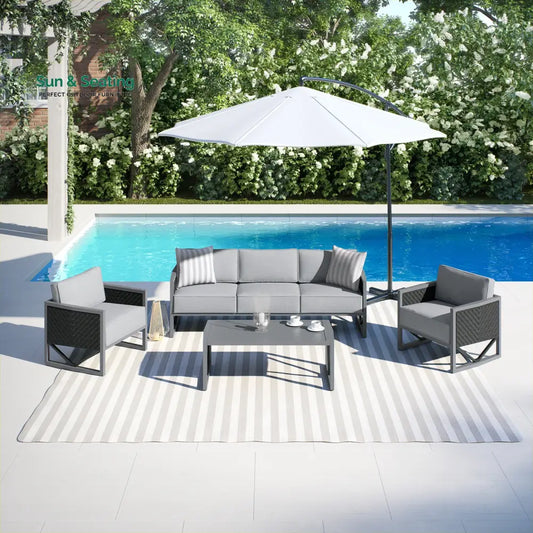 Myriad Outdoor Sofa Set 3 Seater 2 Single seater and 1 Center Table Set (Black + Grey) Sofa Sets