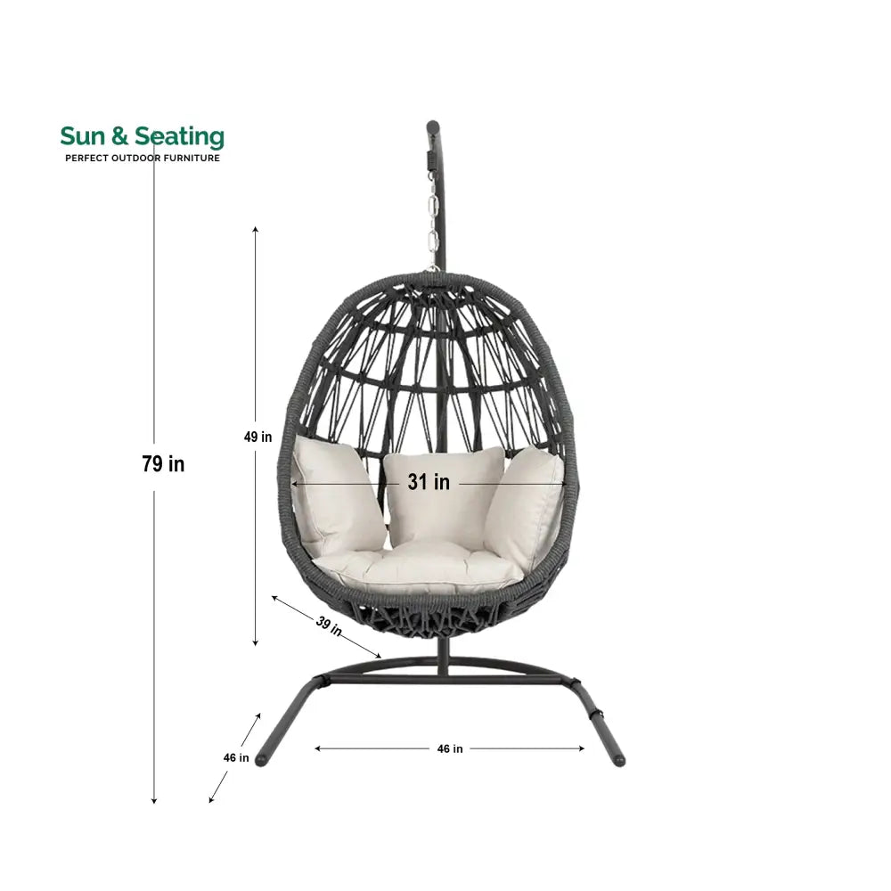 Naaru Single Seater Hanging Swing With Stand For Balcony Garden (Dark Grey) Braided &amp; Rope Swings