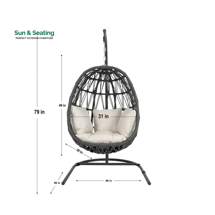 Naaru Single Seater Hanging Swing With Stand For Balcony Garden (Dark Grey) Braided &amp; Rope Swings