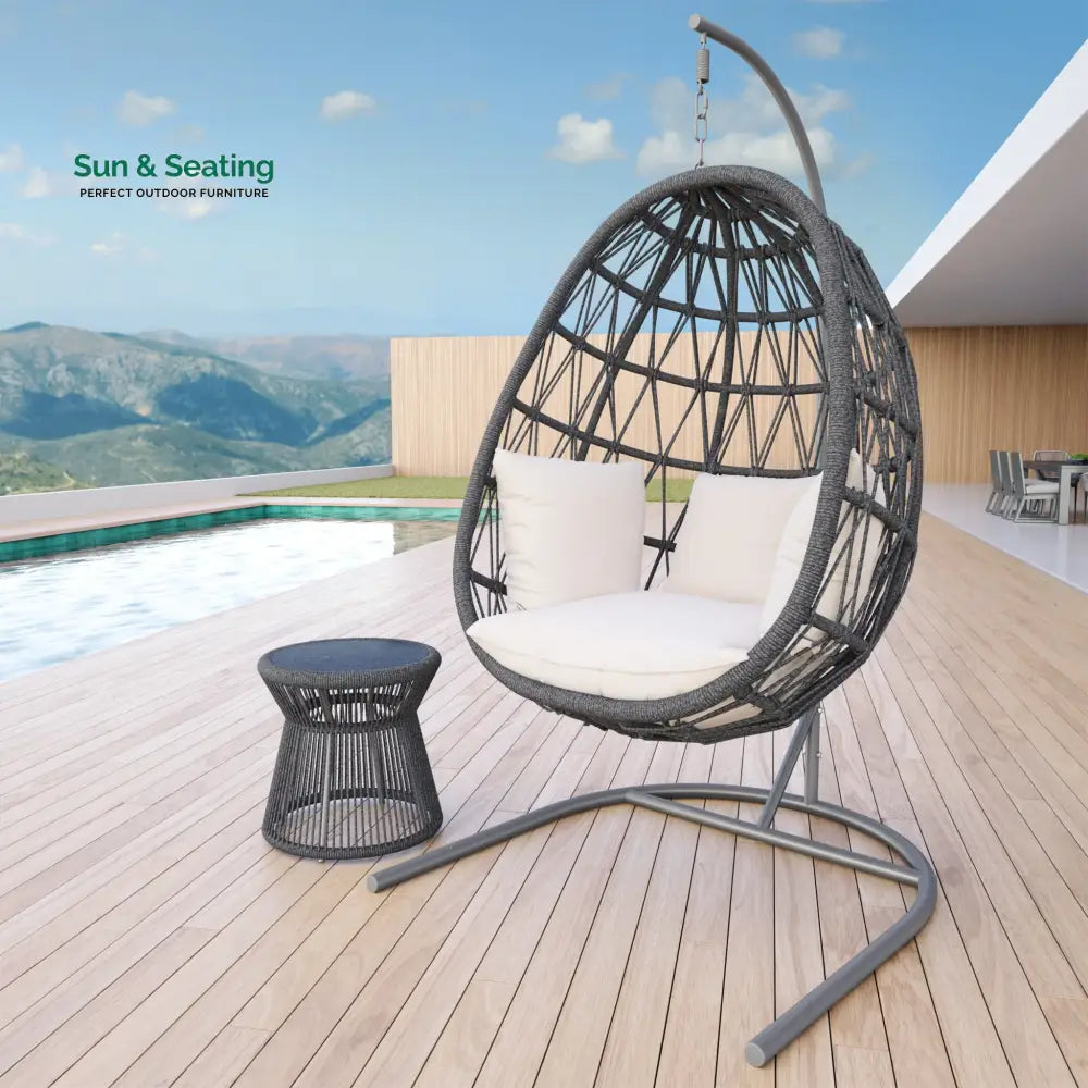 Naaru Single Seater Hanging Swing With Stand For Balcony Garden (Dark Grey) Braided & Rope Swings