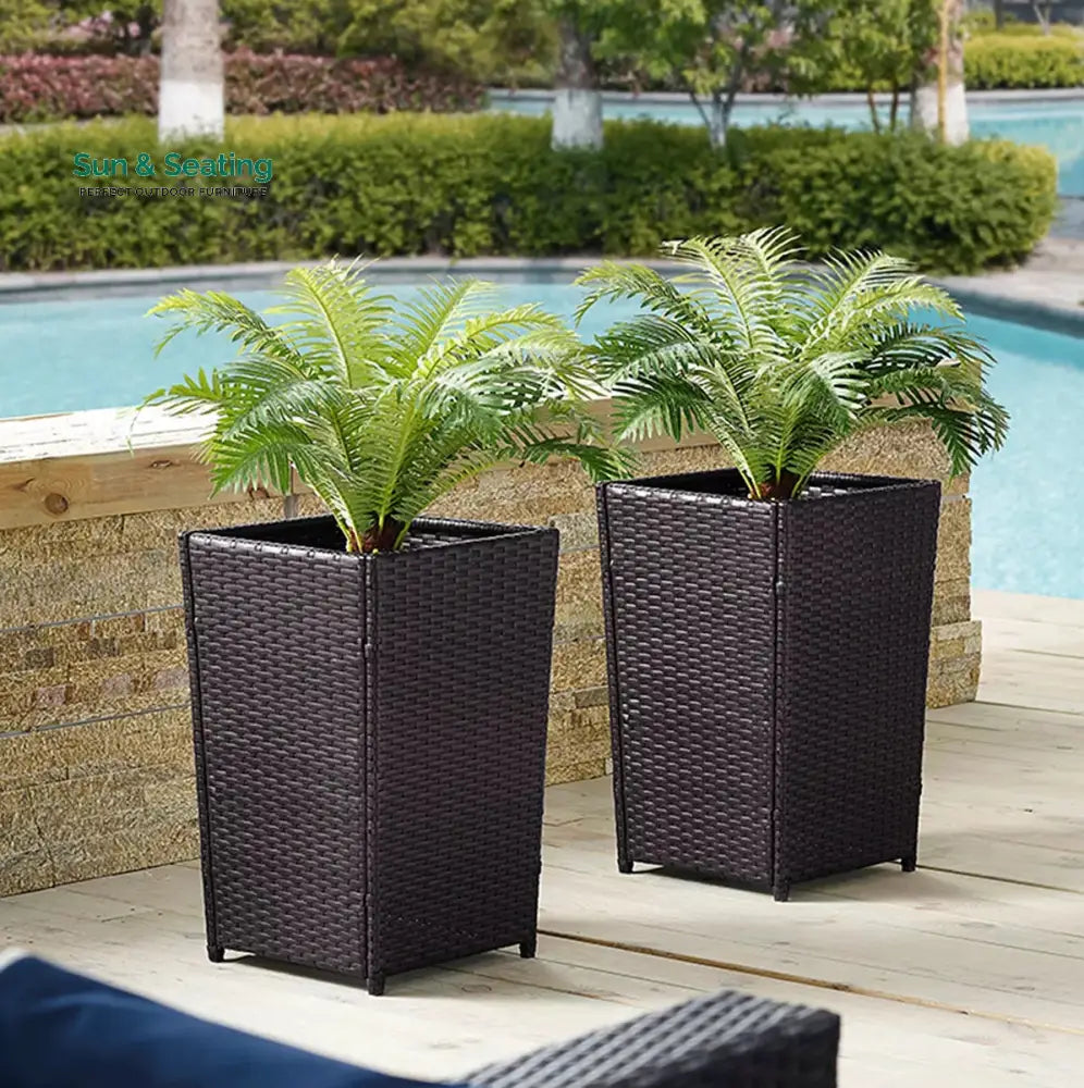 Nadi Outdoor Wicker Planters For Garden Balcony (Dark Brown) Planter