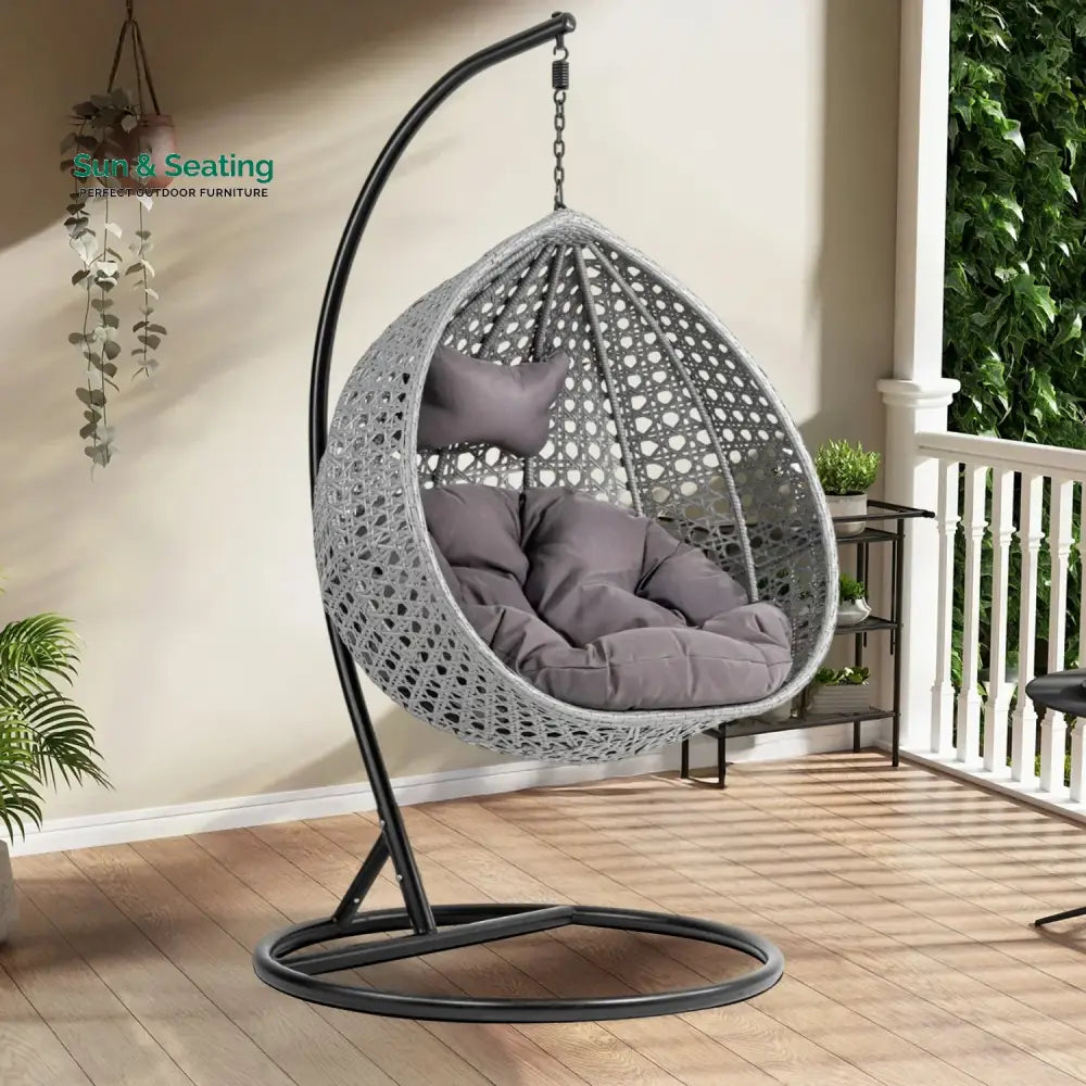 Nainika Single Seater Rattan & Wicker Swing (Grey) Swing