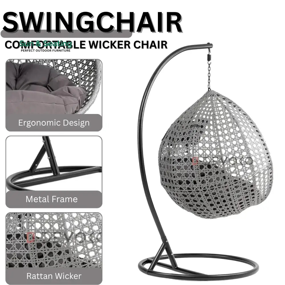 Nainika Single Seater Rattan &amp; Wicker Swing (Grey) Swing