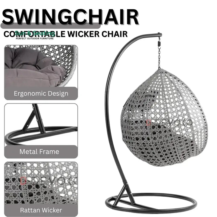 Nainika Single Seater Rattan &amp; Wicker Swing (Grey) Swing