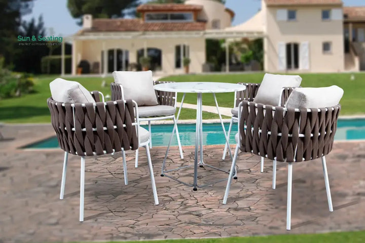 Namde Outdoor Patio Seating Set 4 Chairs and 1 Table Set (Dark Brown) Braided &amp; Rope Coffee Table Sets