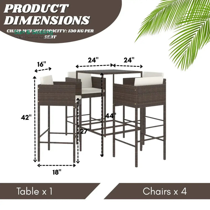 Nami 5-Piece Outdoor Rattan Wicker Bar Set Bar Set
