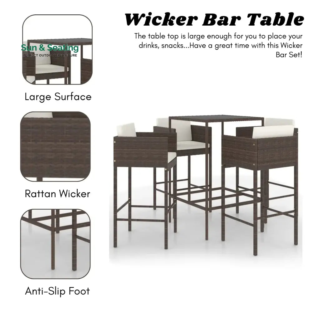 Nami 5-Piece Outdoor Rattan Wicker Bar Set Bar Set