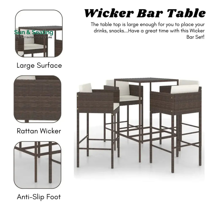 Nami 5-Piece Outdoor Rattan Wicker Bar Set Bar Set