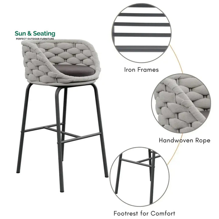 Natalia 2-Piece Outdoor Rope Bar Chairs – Stylish Comfort Built to Last Bar Chairs