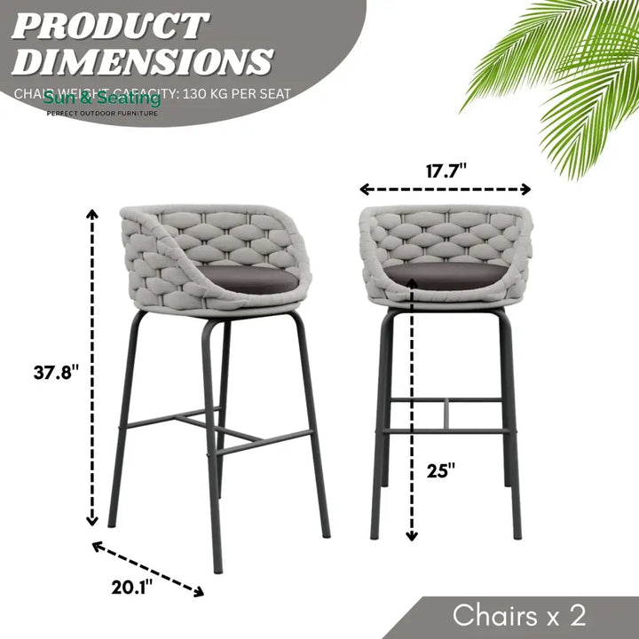 Natalia 2-Piece Outdoor Rope Bar Chairs – Stylish Comfort Built to Last Bar Chairs