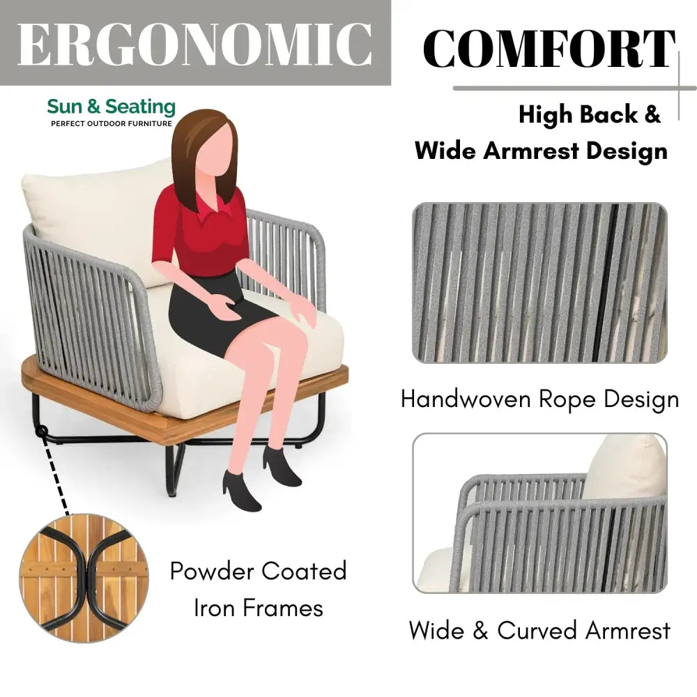 Navisha Outdoor 6-Piece Rope Woven Conversation Sofa Set with Wooden Top Table Sofa Set