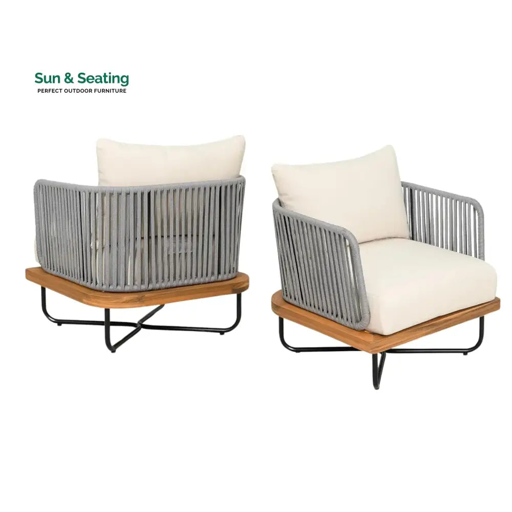 Navisha Outdoor 6-Piece Rope Woven Conversation Sofa Set with Wooden Top Table Sofa Set