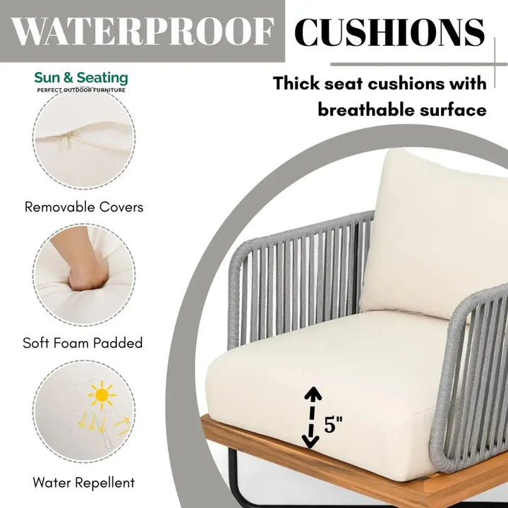 Navisha Outdoor 6-Piece Rope Woven Conversation Sofa Set with Wooden Top Table Sofa Set
