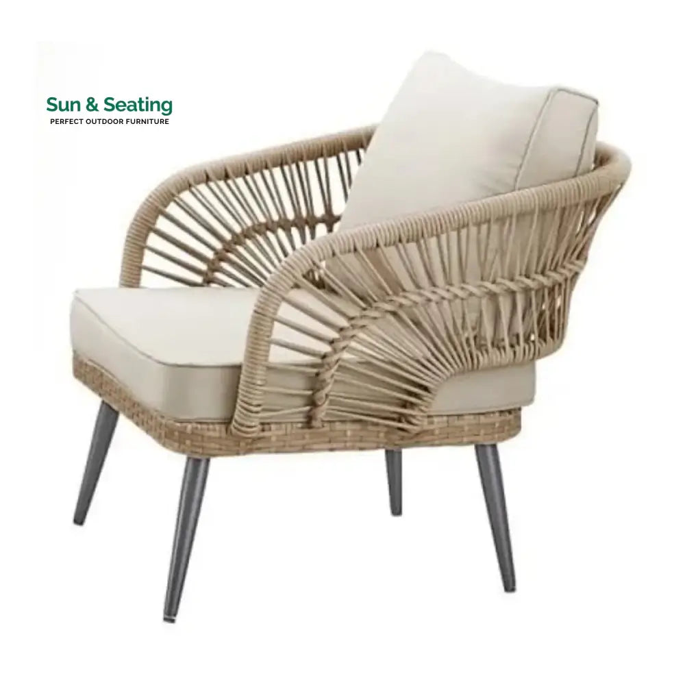 Navy Outdoor Rope 4-Piece Patio Sofa Set with Glass Top Table (Beige/Cream) Sofa Set