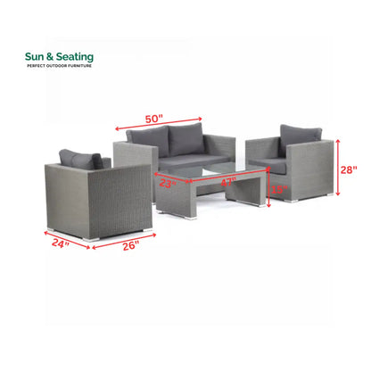 Nazaire Outdoor Garden Balcony Sofa Set 2 Seater 2 Single seater and 1 Center Table Set (Grey) Sofa Sets