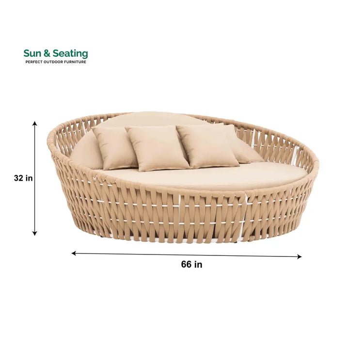 Neck Outdoor Poolside Sunbed With Cushion Daybed (Tan) Braided &amp; Rope Sunbed
