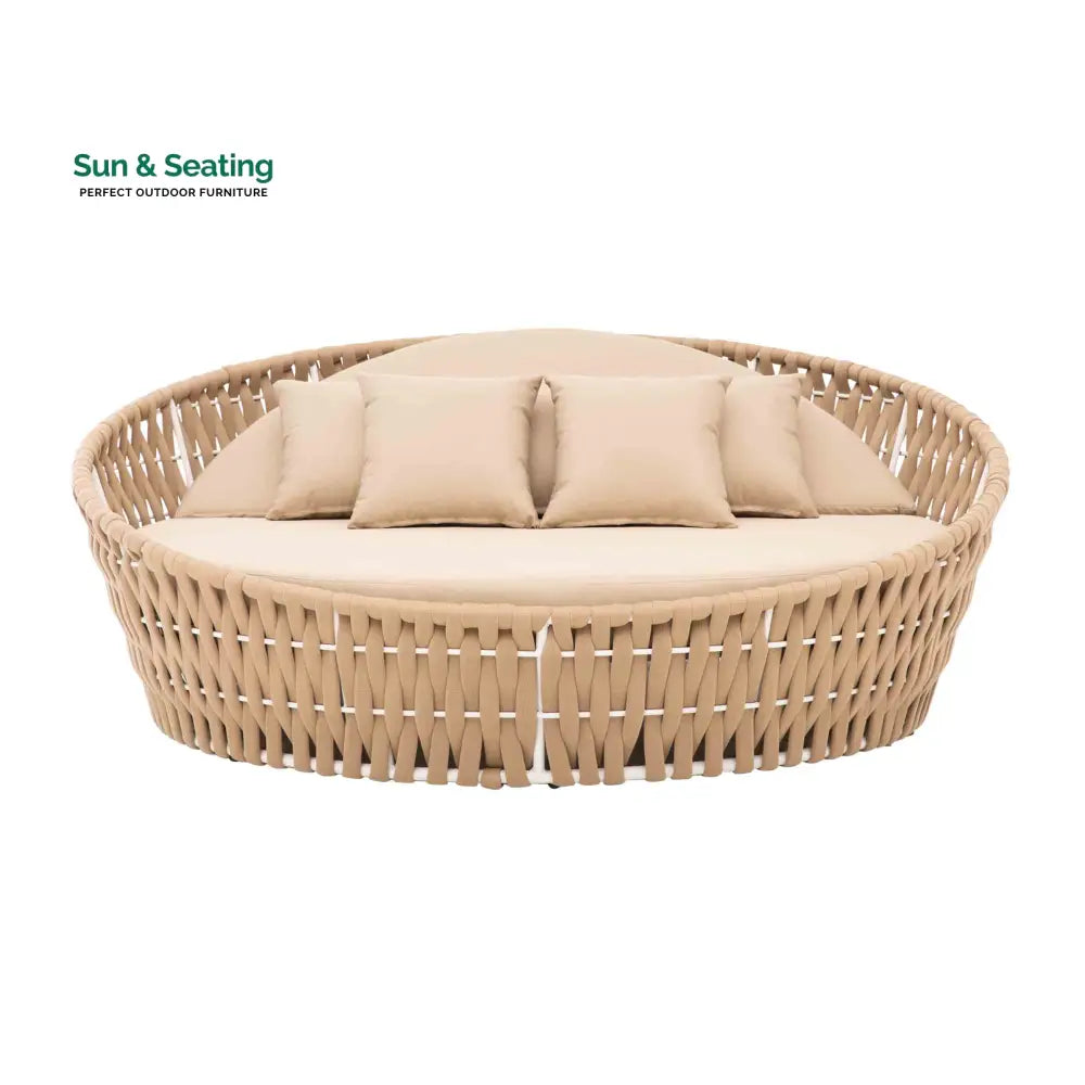 Neck Outdoor Poolside Sunbed With Cushion Daybed (Tan) Braided &amp; Rope Sunbed