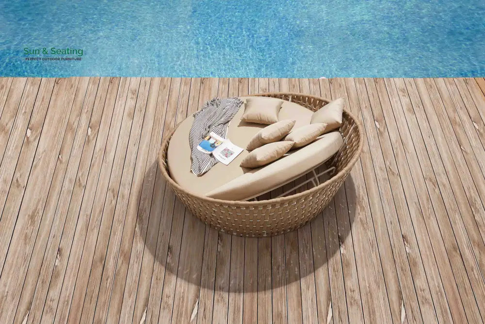 Neck Outdoor Poolside Sunbed With Cushion Daybed (Tan) Braided &amp; Rope Sunbed