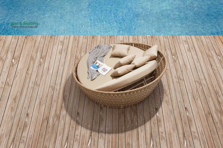 Neck Outdoor Poolside Sunbed With Cushion Daybed (Tan) Braided &amp; Rope Sunbed