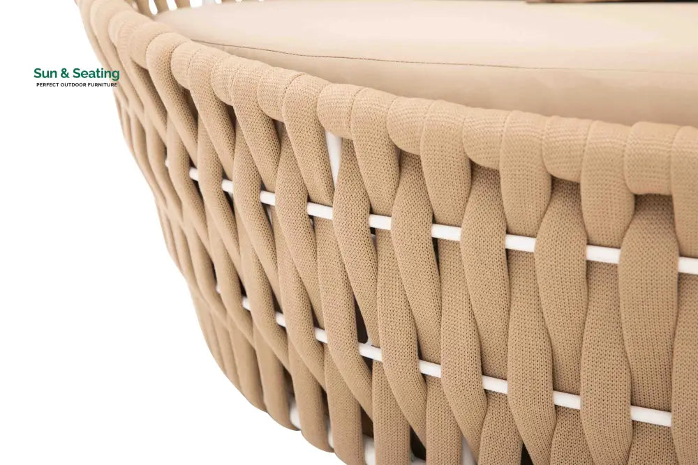 Neck Outdoor Poolside Sunbed With Cushion Daybed (Tan) Braided &amp; Rope Sunbed