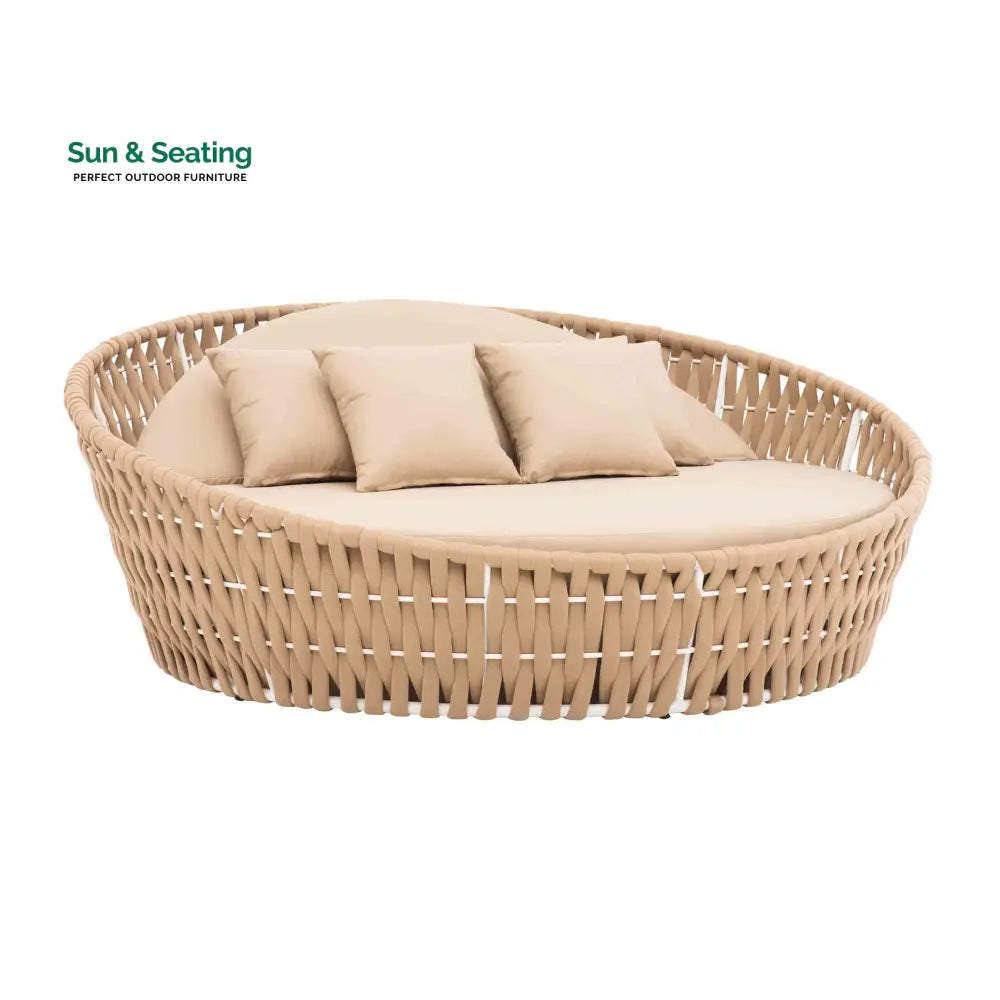 Neck Outdoor Poolside Sunbed With Cushion Daybed (Tan) Braided &amp; Rope Sunbed