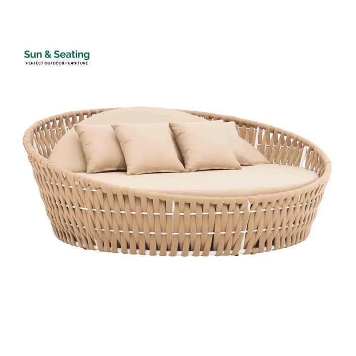 Neck Outdoor Poolside Sunbed With Cushion Daybed (Tan) Braided &amp; Rope Sunbed