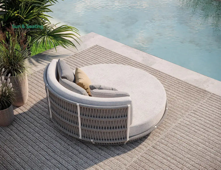 Nemi Outdoor Poolside Sunbed With Cushion Daybed (Grey) Braided &amp; Rope Sunbed