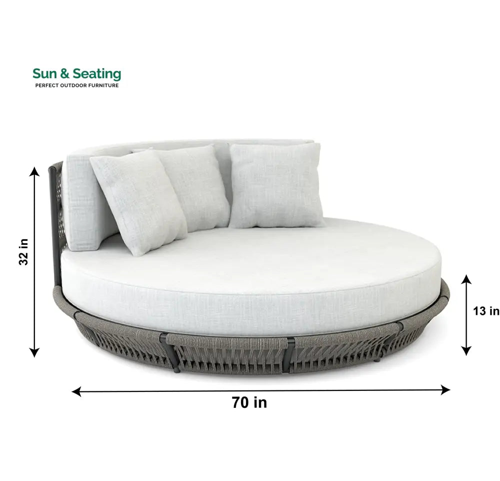 Nemi Outdoor Poolside Sunbed With Cushion Daybed (Grey) Braided &amp; Rope Sunbed
