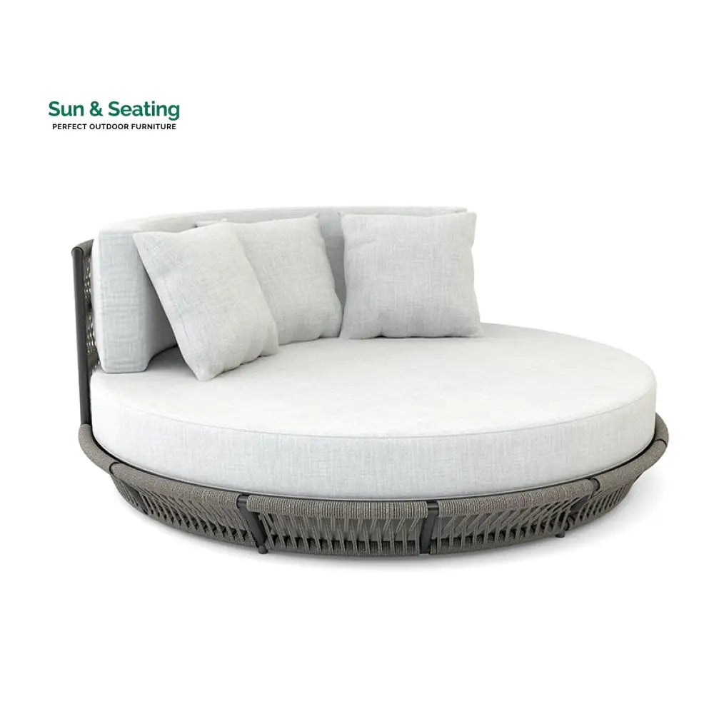 Nemi Outdoor Poolside Sunbed With Cushion Daybed (Grey) Braided &amp; Rope Sunbed