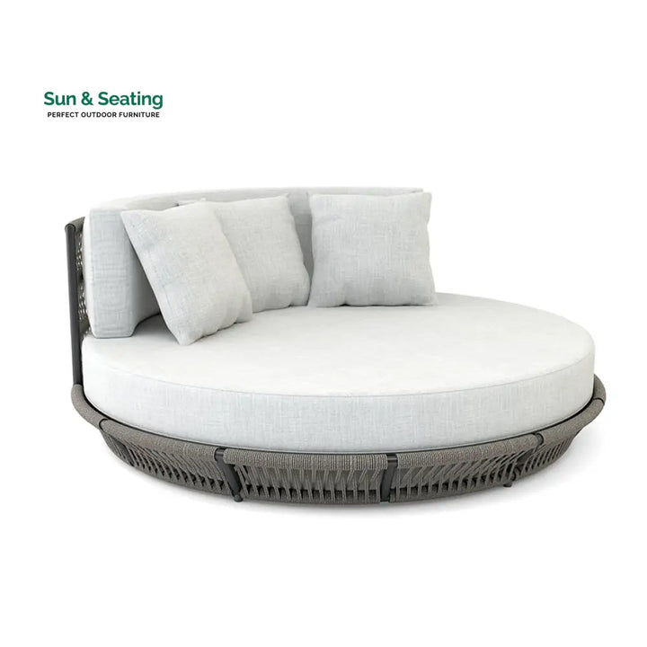 Nemi Outdoor Poolside Sunbed With Cushion Daybed (Grey) Braided &amp; Rope Sunbed