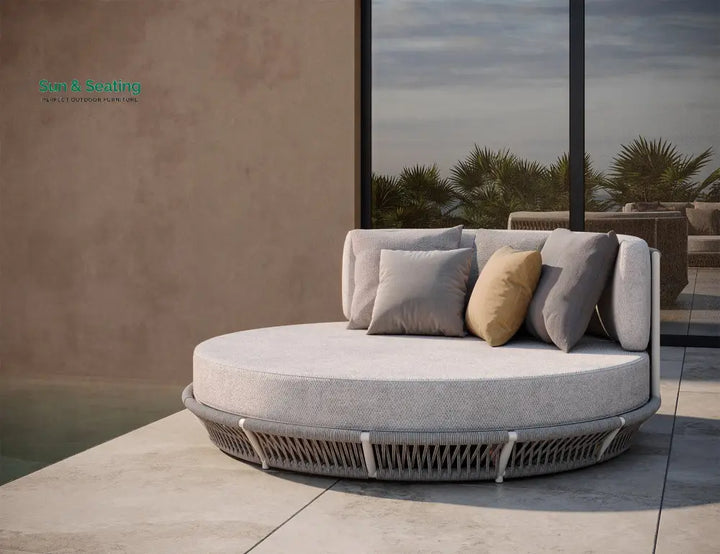 Nemi Outdoor Poolside Sunbed With Cushion Daybed (Grey) Braided &amp; Rope Sunbed