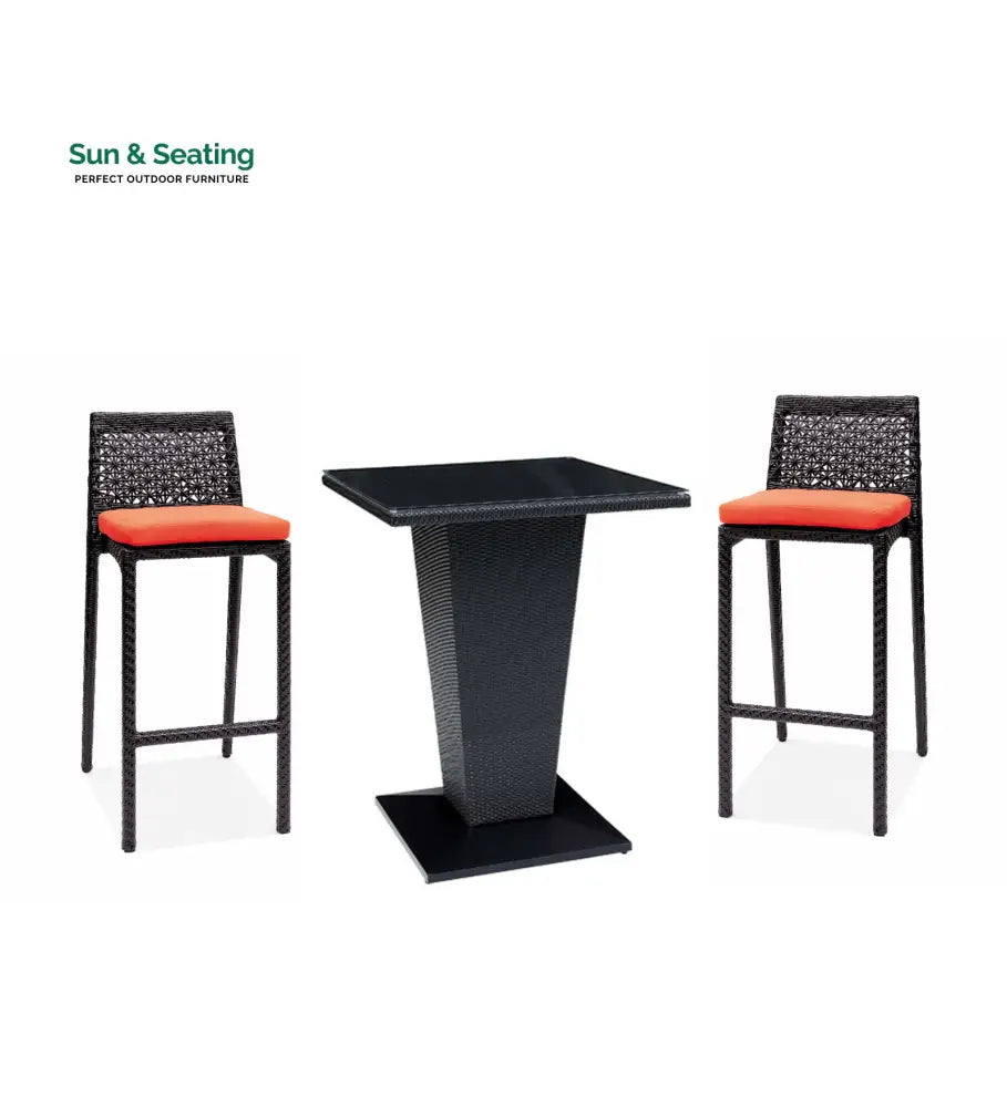 Neri Outdoor Patio Bar Set 2 Chairs and 1 Table Set Black Black + Orange Bar Sets