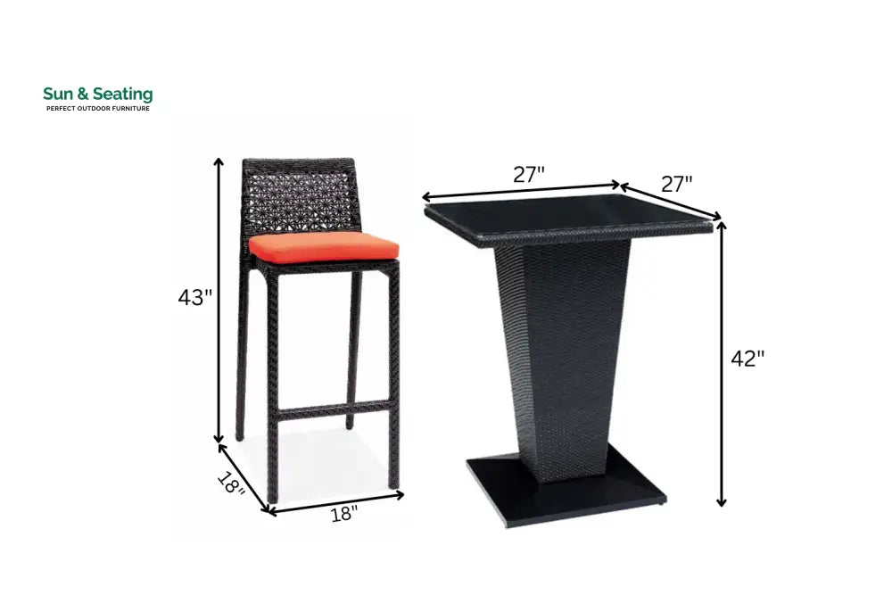 Neri Outdoor Patio Bar Set 2 Chairs and 1 Table Set Black Bar Sets