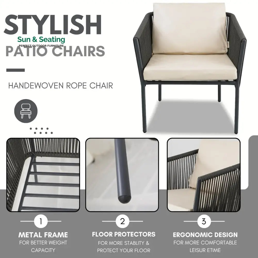 Nerida Outdoor Rope Patio Set with Glass Top Table Patio Set