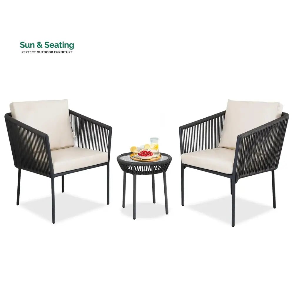 Nerida Outdoor Rope Patio Set with Glass Top Table Patio Set
