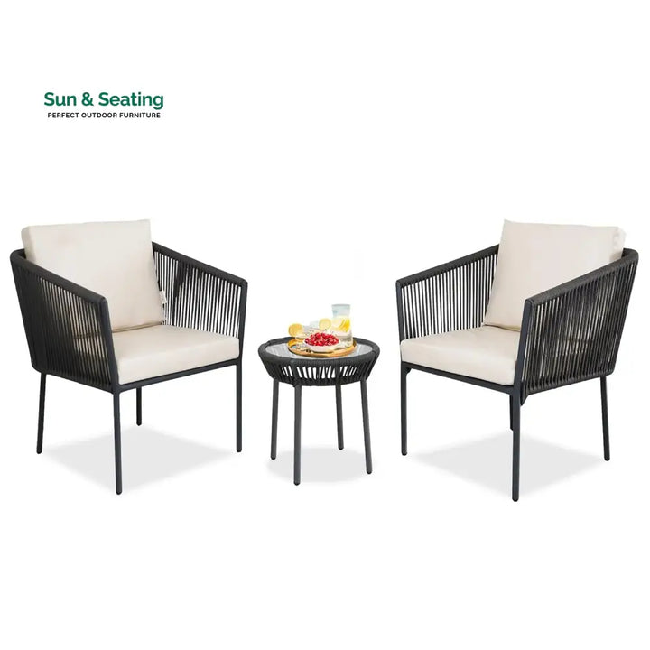 Nerida Outdoor Rope Patio Set with Glass Top Table Patio Set