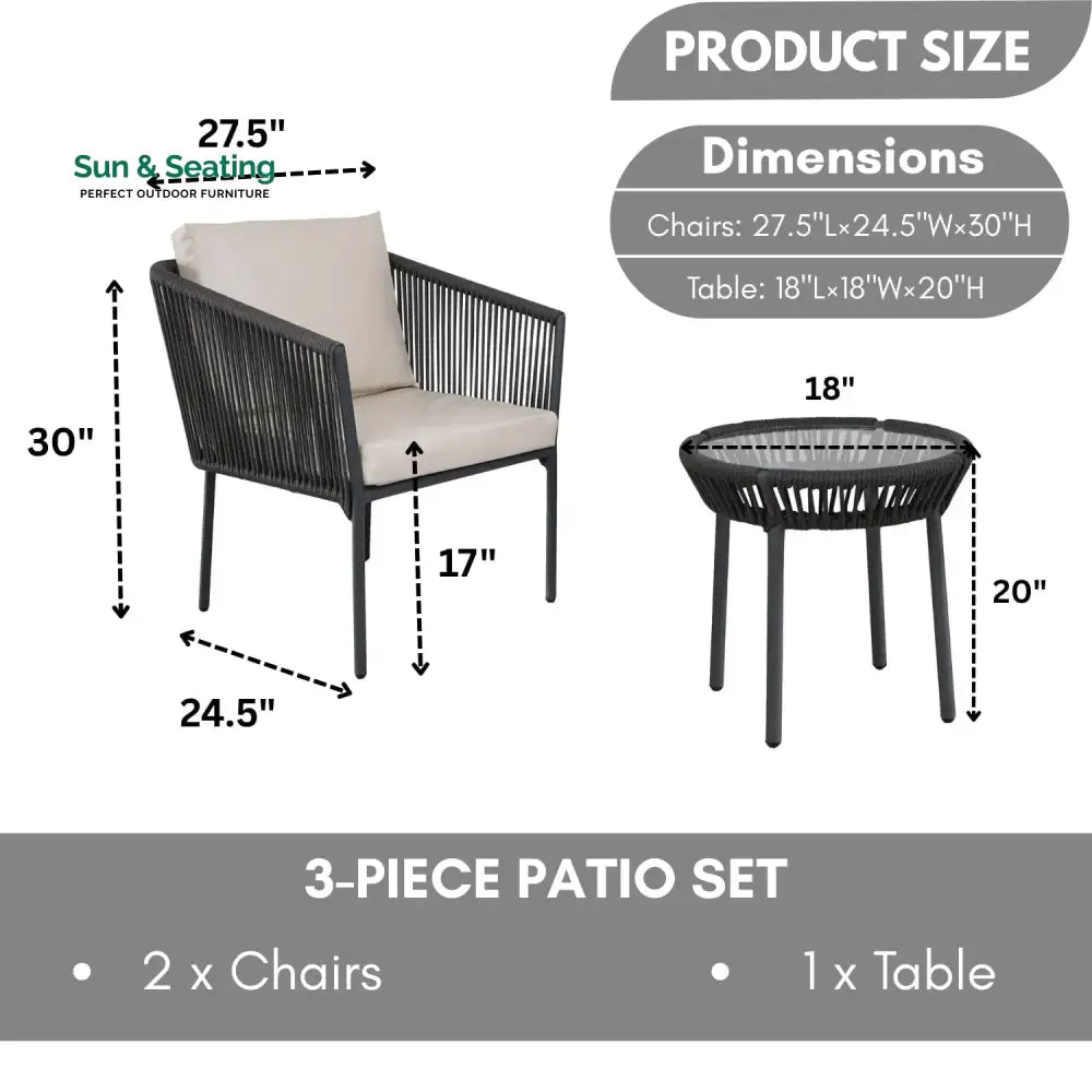 Nerida Outdoor Rope Patio Set with Glass Top Table Patio Set