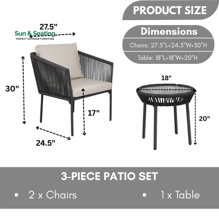 Nerida Outdoor Rope Patio Set with Glass Top Table Patio Set