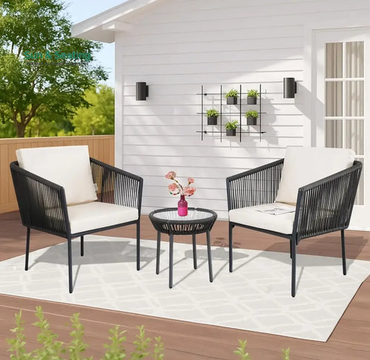 Nerida Outdoor Rope Patio Set with Glass Top Table Patio Set